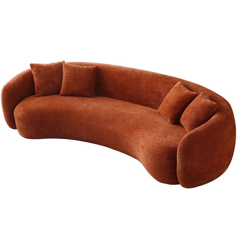 5 Seater Sofa Modern Sectional Half Moon Leisure Couch Curved Sofa in Teddy Fleece