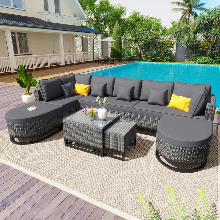Merax Outdoor Wicker Sofa Set with 1 Coffee Table
