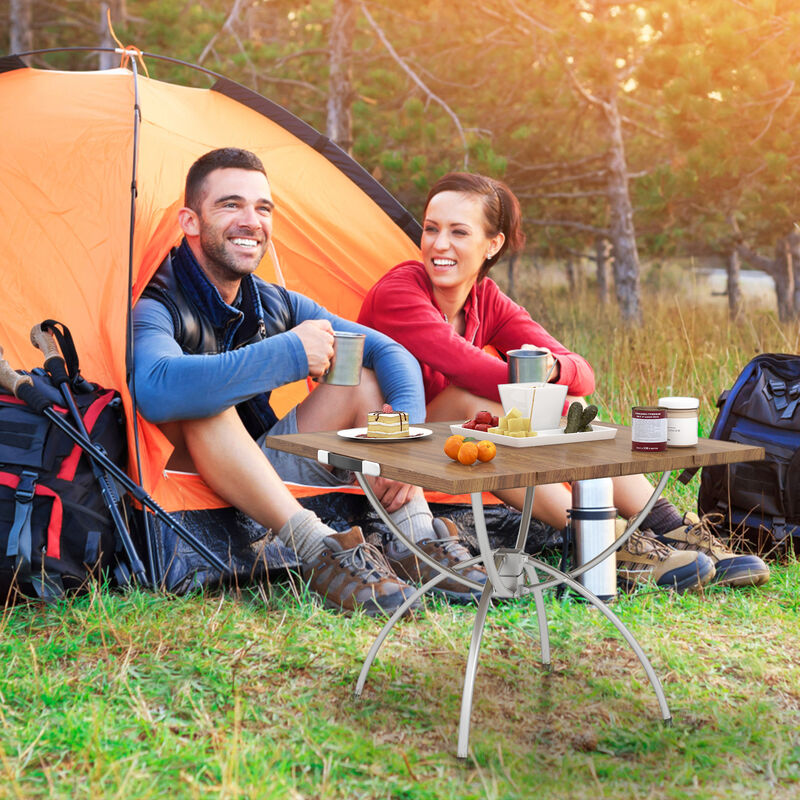 2-Pack Folding Camping Tables with Wood-Grain Tabletops – Portable Tables for Hiking and Parties
