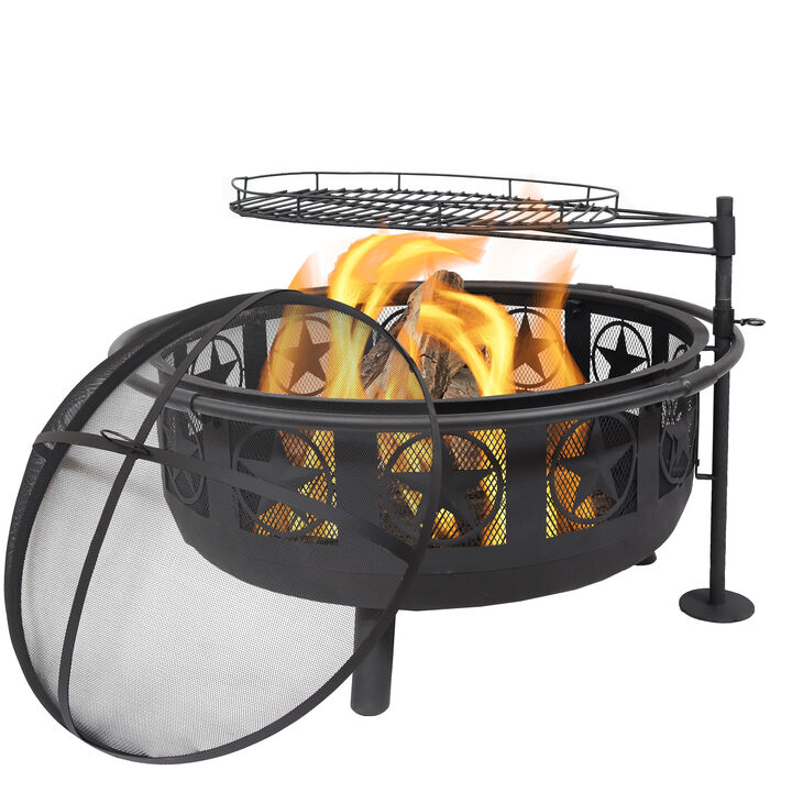 Sunnydaze 30 in All Star Steel Fire Pit with Cooking Grate and Spark Screen Sunnydaze 30 in All Star Steel Fire Pit with Cooking Grate and Spark Screen