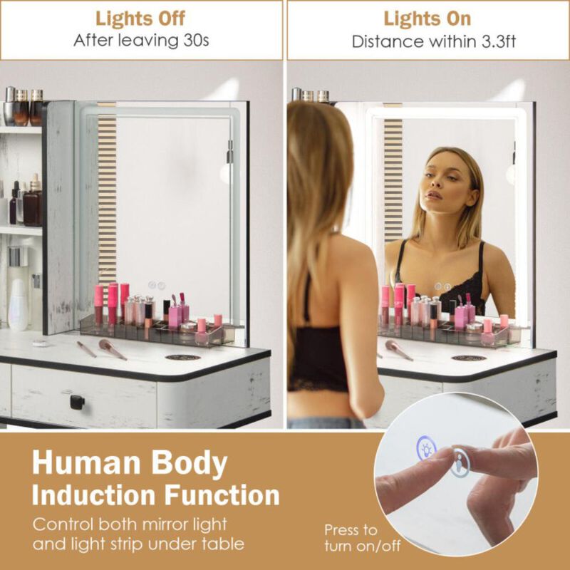 Hivvago Vanity Makeup Table Set with Lighted Mirror-White