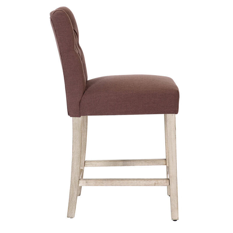 WestinTrends 24" Linen Fabric Tufted Upholstered Counter Stool (Set of 3), Antique Grey