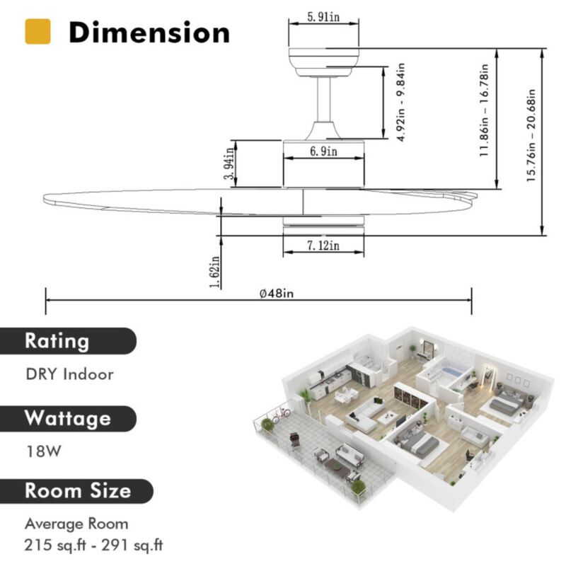 Hivvago 48 Inch Wood Ceiling Fan with LED Lights and 6 Speed Levels