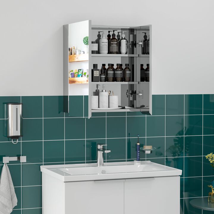 Silver Bathroom Organizer: Mirrored Medicine Cabinet with 3-Tier Shelves