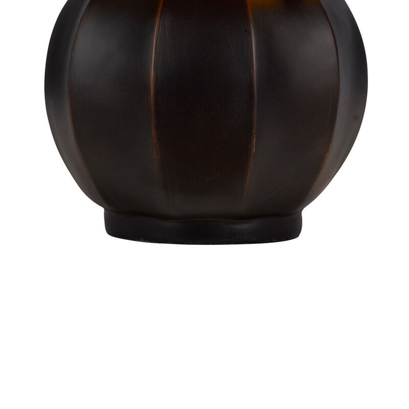 20 Inch Table Lamp, Vintage Red Amber Mica Shade, Upturned Arms, Round Body-Benzara