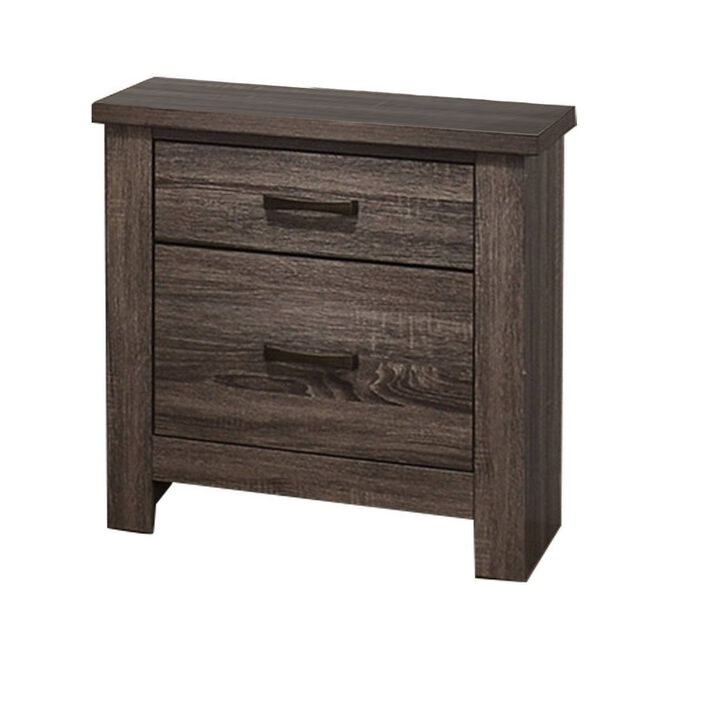 Soma 24 Inch Rustic 2 Drawer Nightstand, Sleek Metal Bar Handles, Oak Gray-Benzara
