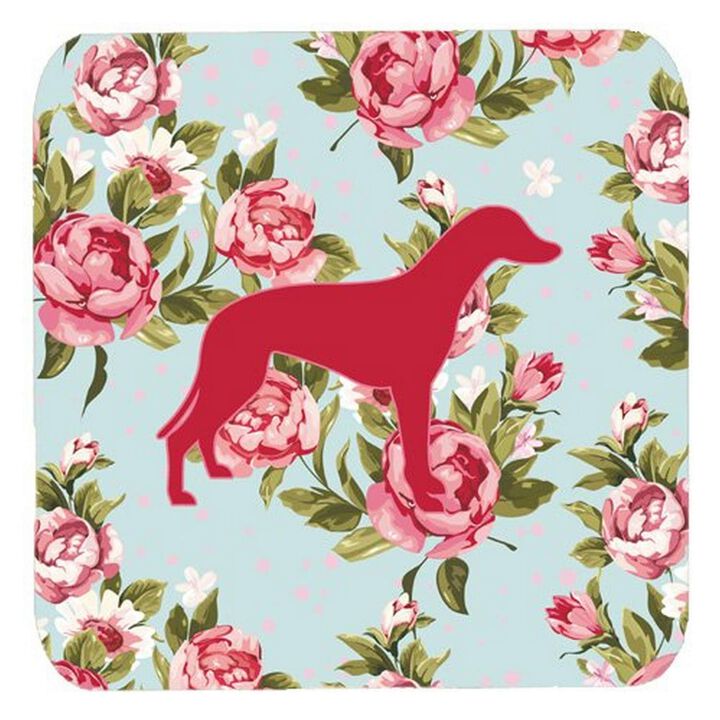 Caroline's Treasures BB1086-RS-BU-FC Greyhound Shabby Chic Blue Roses Foam Coasters (Set of 4), 3.5 H x 3.5 W, Multicolor