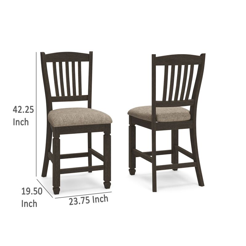 Trekk Counter Height Chair Set of 2, Slatted Back, Black Polyester - Benzara