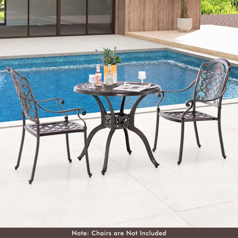 31.5 Inch Cast Aluminum Table Patio Round Dining Table with Umbrella Hole