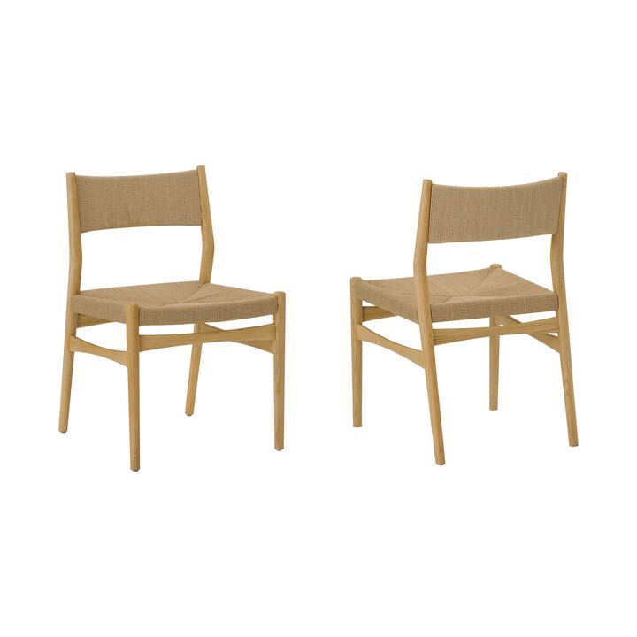 Rie Dining Side Chair Set of 2, Danish Inspired Backrest, Brown Woven - Benzara