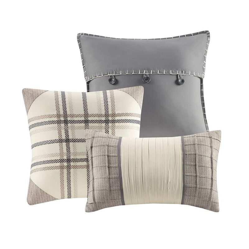 Gracie Mills Nanette 6 Piece Printed Herringbone Quilt Set with Throw Pillows