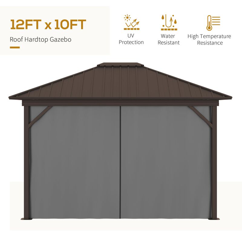 Grey Backyard Shelter: 10x12 Aluminum Hardtop Gazebo with Curtains