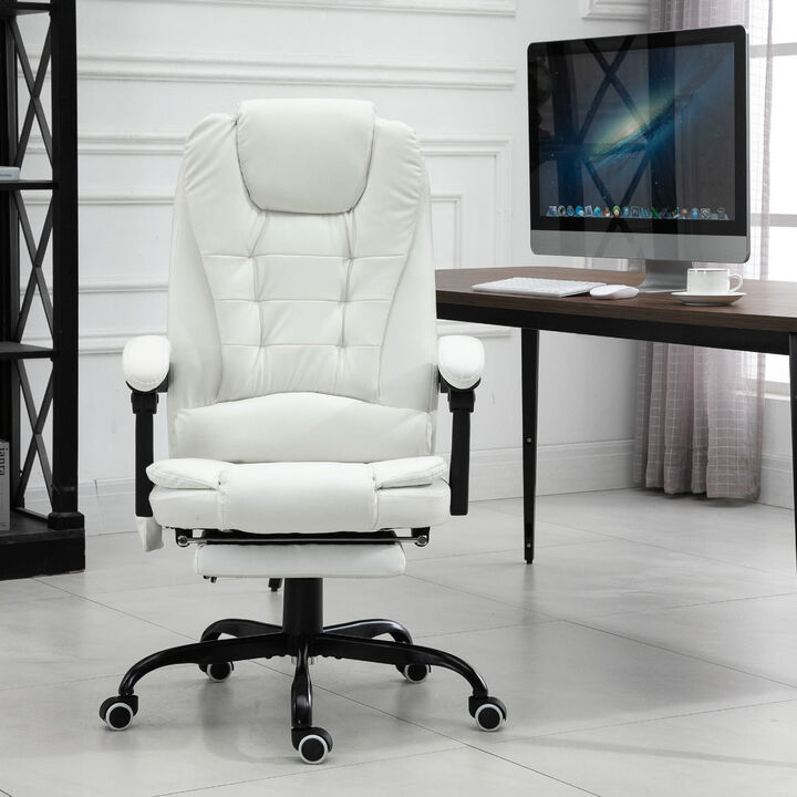 White Ultimate Comfort: Reclining Office Chair with Massage Feature