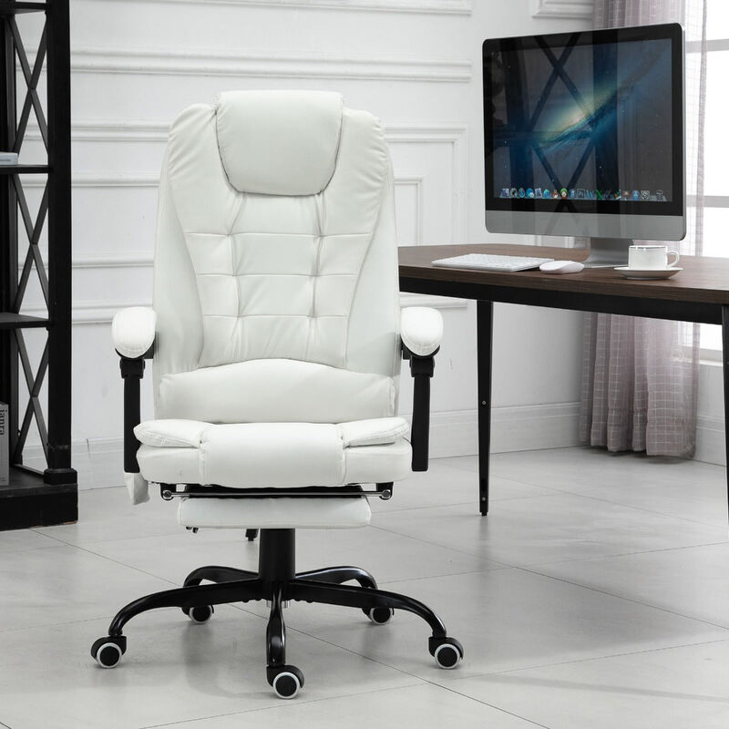 White Ultimate Comfort: Reclining Office Chair with Massage Feature