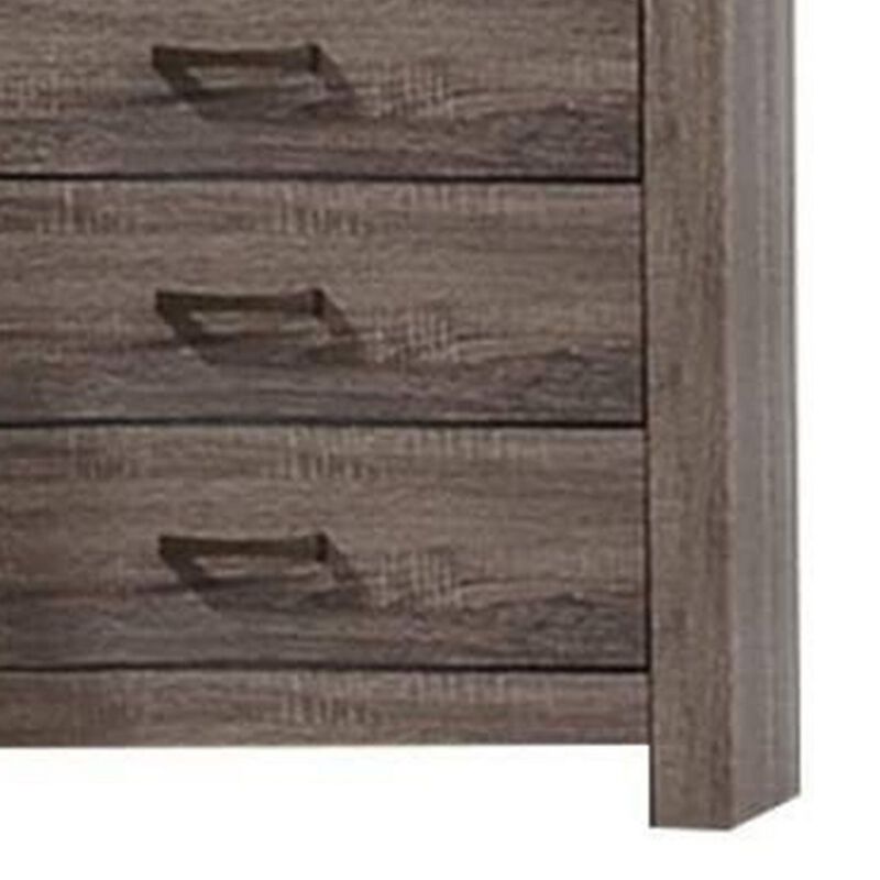 Soma 49 Inch Rustic 5 Drawer Tall Dresser Chest, Bar Handles, Oak Gray-Benzara