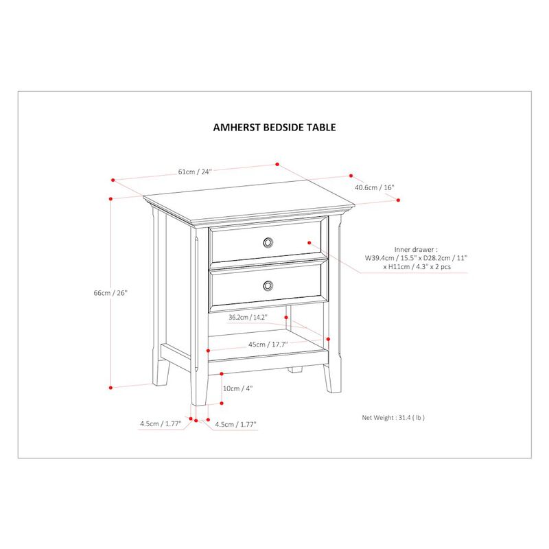 Simpli Home Amherst Solid Wood Bedside Table In Light Golden Brown