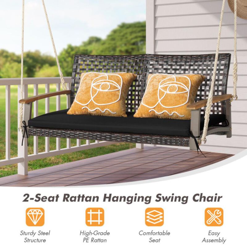 Hivvago 2-Person Rattan Hanging Porch Swing Chair