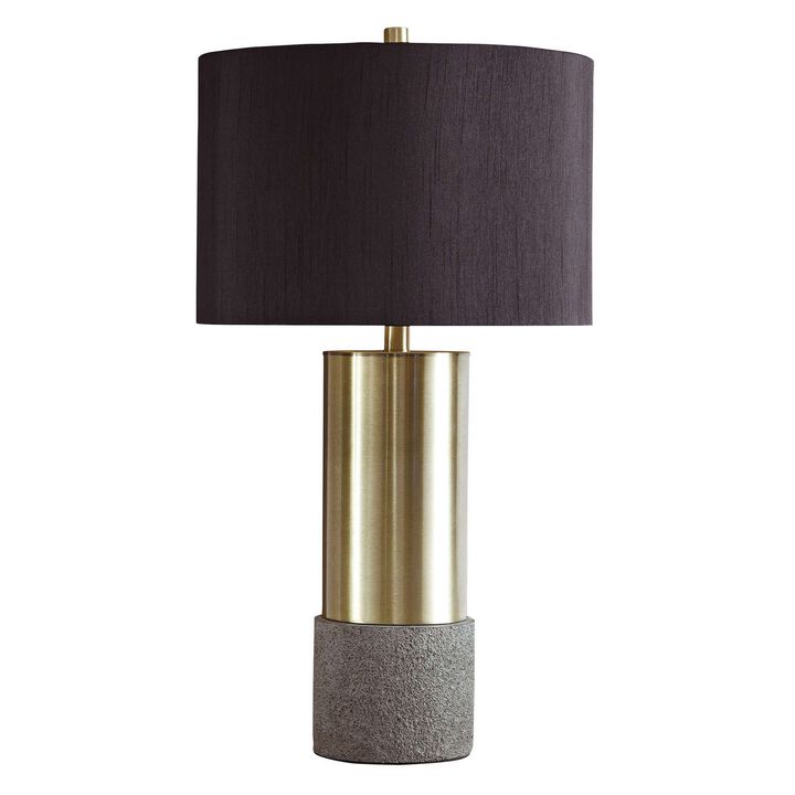 Faux Concrete and Metal Base Table Lamp, Set of 2, Brass and Gray-Benzara