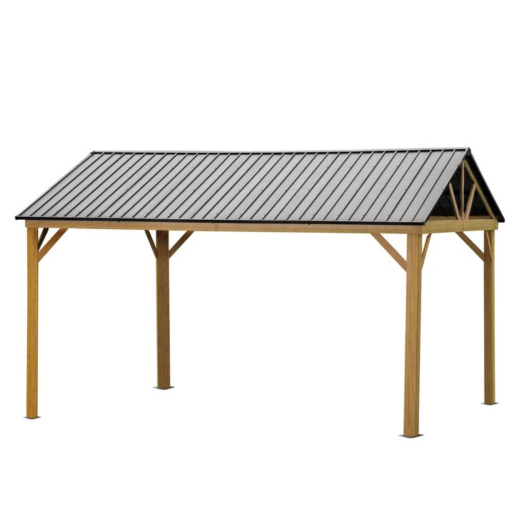 MONDAWE 12x14ft Hardtop Gazebo Outdoor Aluminum Gazebo with Galvanized Steel Gable Canopy for Patio Decks Backyard (Yellow-Brown)