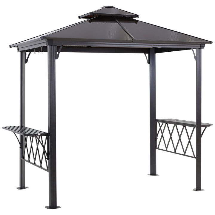 Black Coffee BBQ Haven: 8.3ft Patio Canopy Gazebo with Utensil Hooks