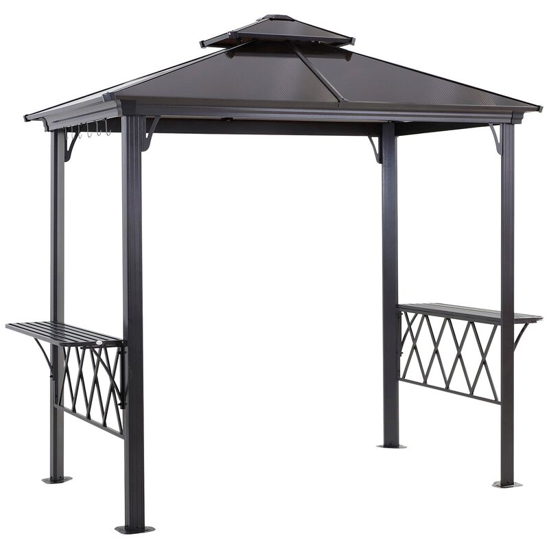 Black Coffee BBQ Haven: 8.3ft Patio Canopy Gazebo with Utensil Hooks