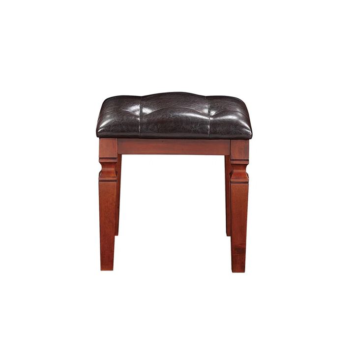 Thuy 60 Inch Vanity Desk Set, Upholstered Stool, Trifold Mirror, Brown-Benzara