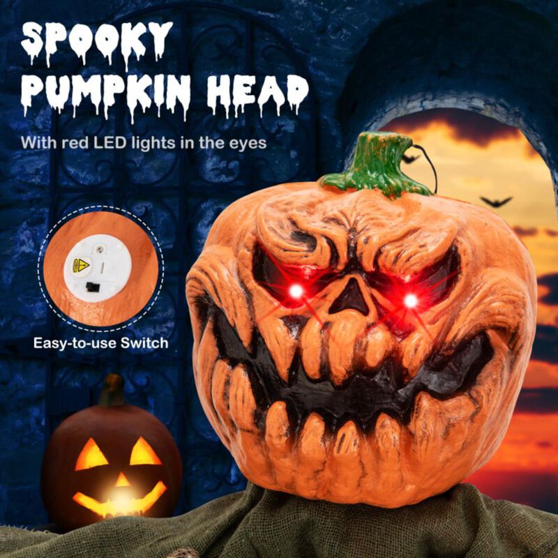 Hivvago 6 Feet Hanging Pumpkin Ghost with Red Glowing Eyes and Bendable Arms