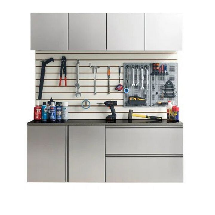 Osy 5pc Wall Mounted Garage Utility Cabinets, Drawers and Doors, Gray - Benzara