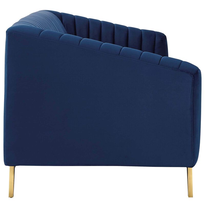 Modway Valiant Vertical Channel Tufted Performance Velvet Loveseat, Navy