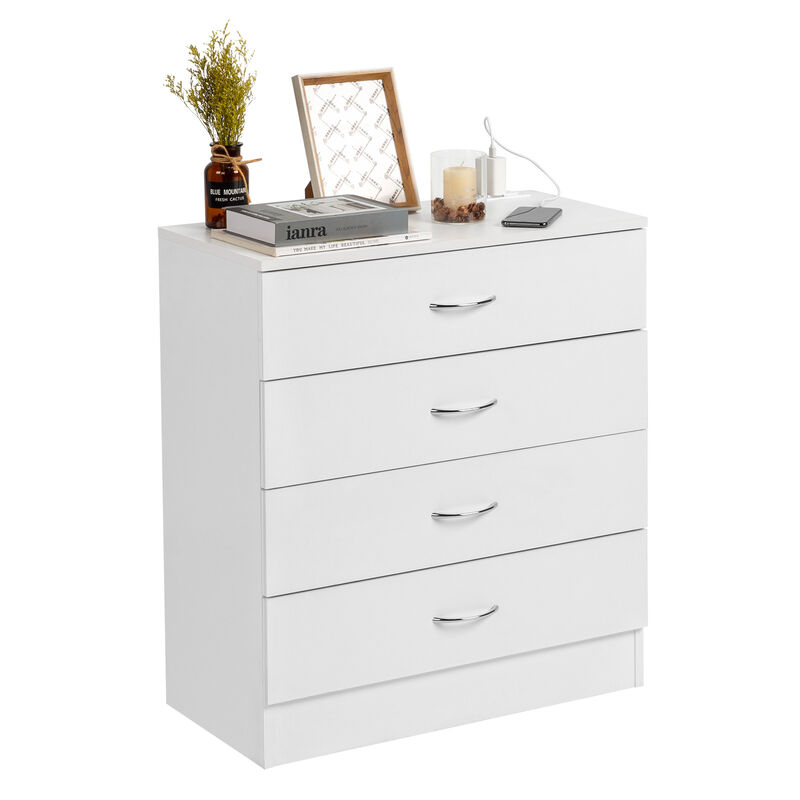 Wood 4-Drawer Nightstand with USB Ports & Outlet, Simple Storage Dresser for Bedroom