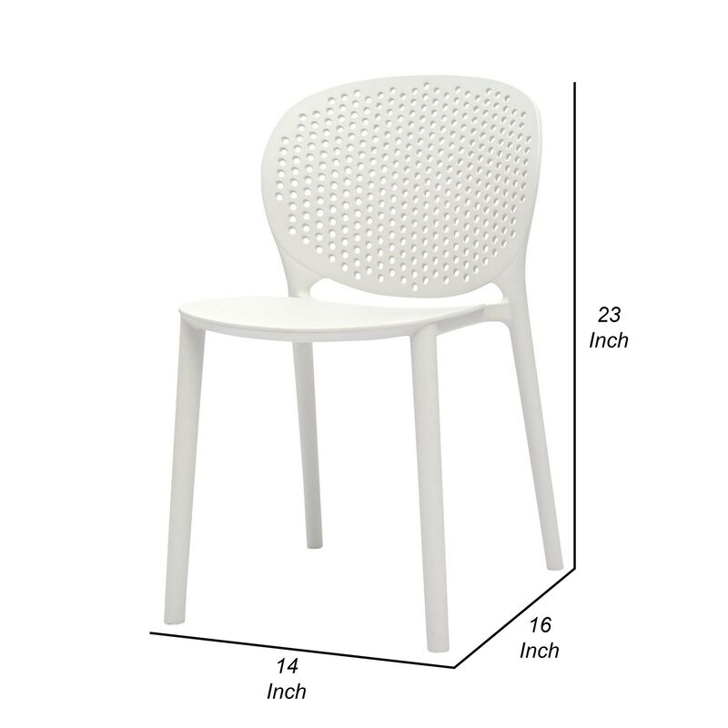 Gyna 14 Inch Kids Side Chair, Round Dotted Backrest, Armless, White - Benzara