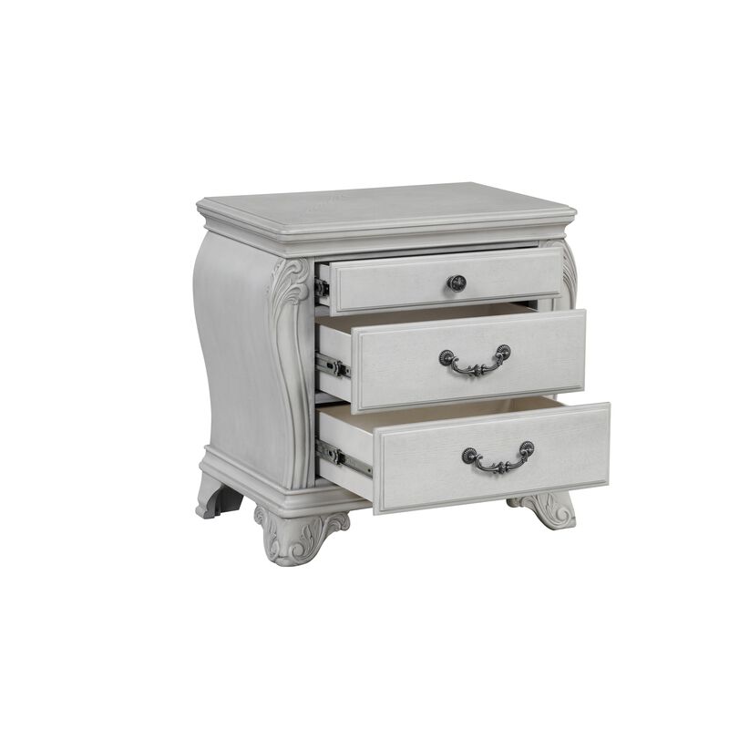 Api 29 Inch Nightstand, 3 Drawers, 2 Drop Handles, Classic Mist Gray - Benzara
