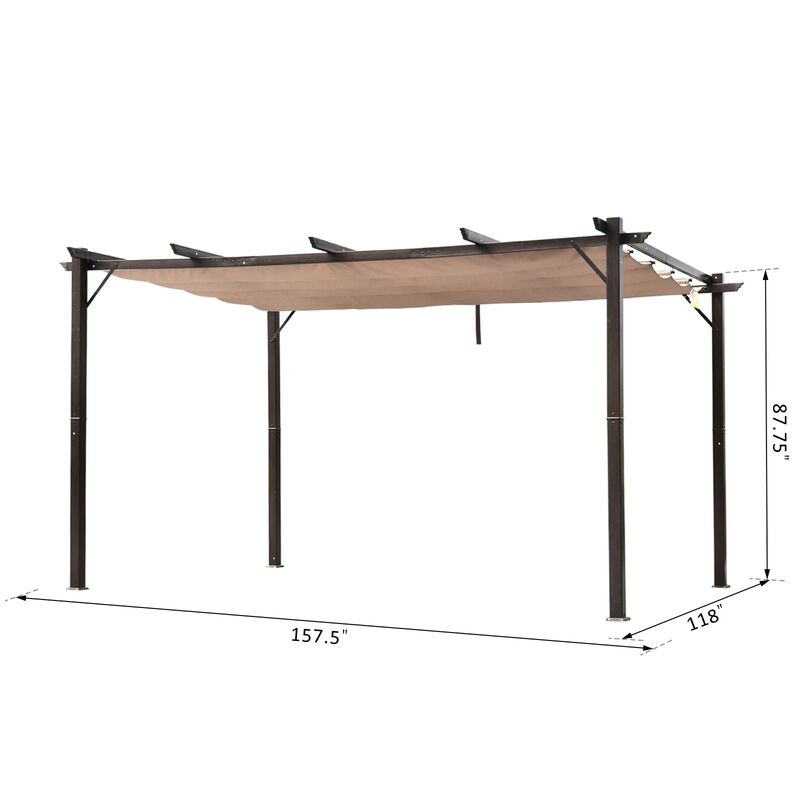 Extended Brown Shelter: 10x13 ft Aluminum Retractable Pergola Canopy