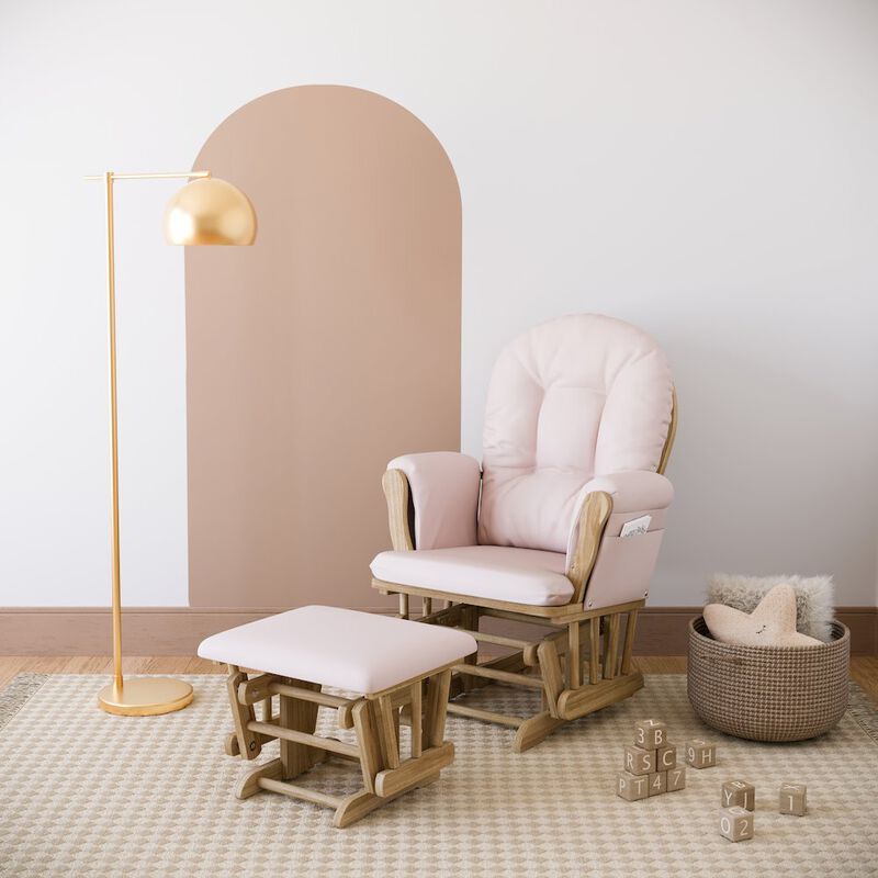 Storkcraft Hoop Glider and Ottoman - Natural with Pink