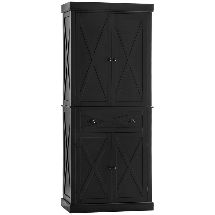 Black Kitchen Storage: 72" Pantry Cabinet with 6 Tiers & Drawer