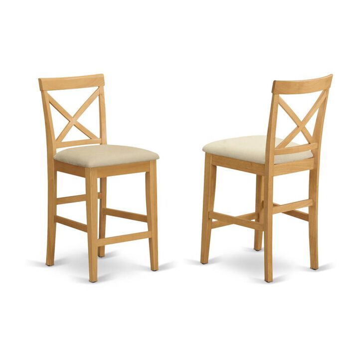 East West Furniture X-Back  stool  with  upholstered  seat  in  Oak  finish,  Set  of  2