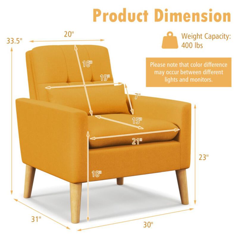 Hivvago Accent Chair with Lumbar Pillow  Natural Rubber Wood Legs  Padded Cushions