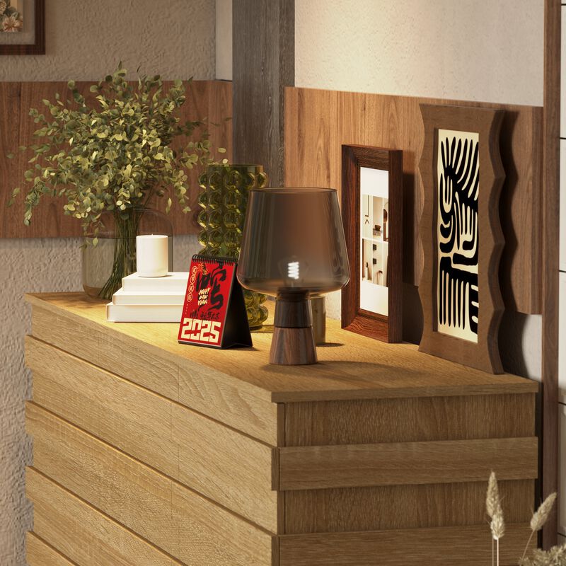 FUFU&GAGA Modern Walnut Wood Grain 9-Drawer Storage Cabinet (63" W x 15.7" D x 31.5" H), Walnut