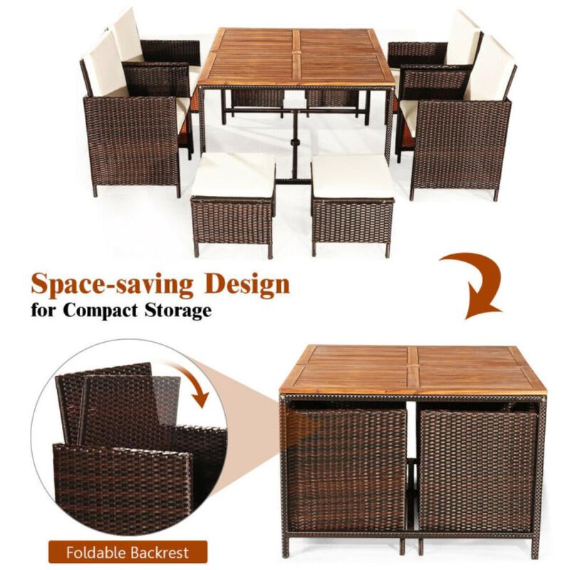 Hivvago 9 Pieces Patio Rattan Dining Cushioned Chairs Set