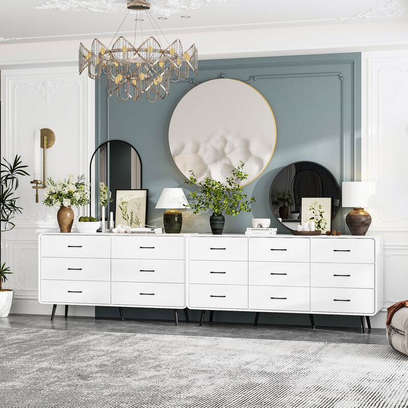 FUFU&GAGA Modern 15-Drawer Dresser with Sleek Black Handles & Legs (117.9" W x 15.7" D x 30.7" H), White