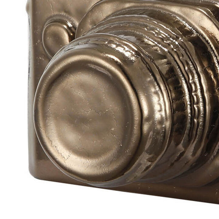 6 Inch Decorative Camera Table Top Accent, Distressed Gold Finish Ceramic - Benzara