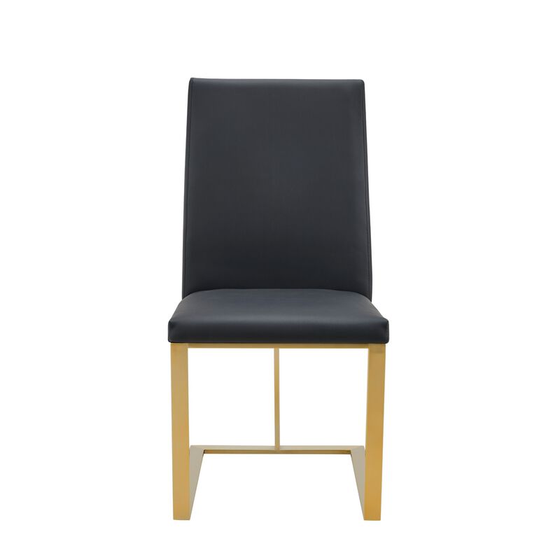Cid Anki 19 Inch Dining Chair, Dark Gray Faux Leather, Brass Steel Finish - Benzara