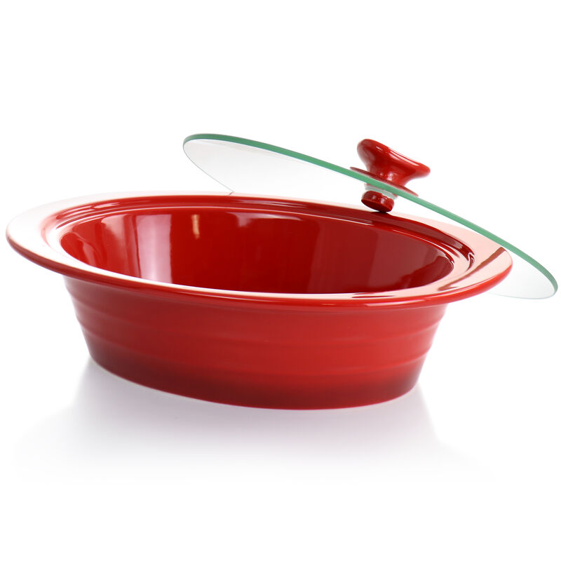 Crockpot Appleton 2 Quart Oval Stoneware Casserole Dish in Red with Glass Lid
