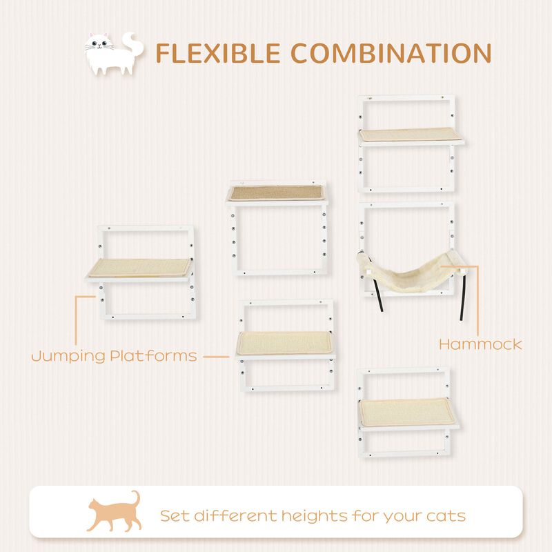 Cream Cat Wall Set: 6-Piece Steel Climbing Shelf Activity Center