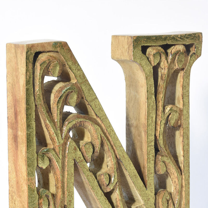 Vintage Natural Gold Handmade Eco-Friendly "N" Alphabet Letter Block For Wall Mount & Table Top Décor