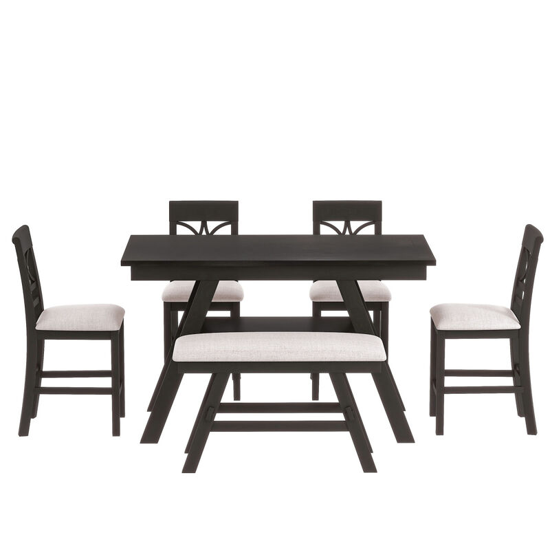 6-Piece Wood Counter Height Dining Table Set with Storage Shelf