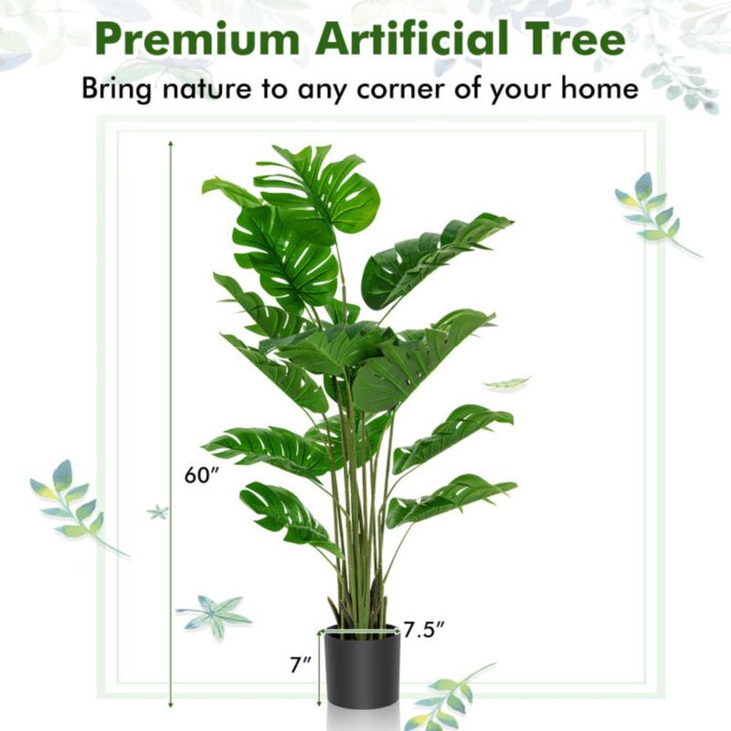 Hivvago 2 Pieces 5 Feet Artificial Monstera Tree Set
