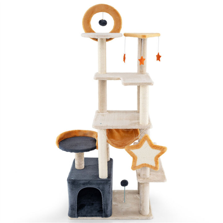 Multi-Stage Cat Tower with Scratch board and Toys for Indoor Cats