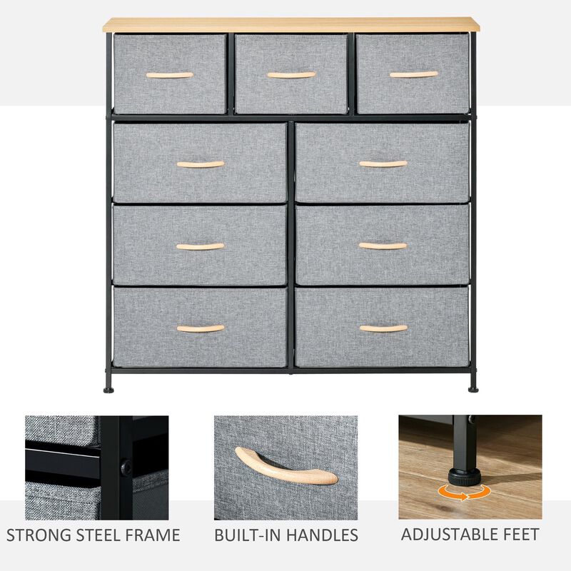 Oak Gray Organizer: 9-Drawer Storage Chest for Hallway/Closet