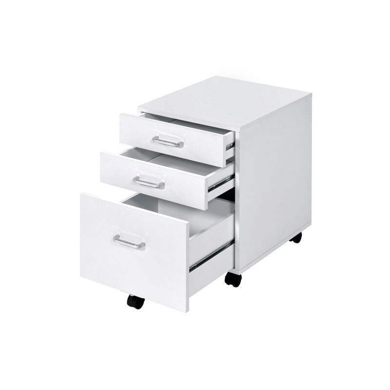 Cabinet with 3 Drawers and Wheels, White-Benzara